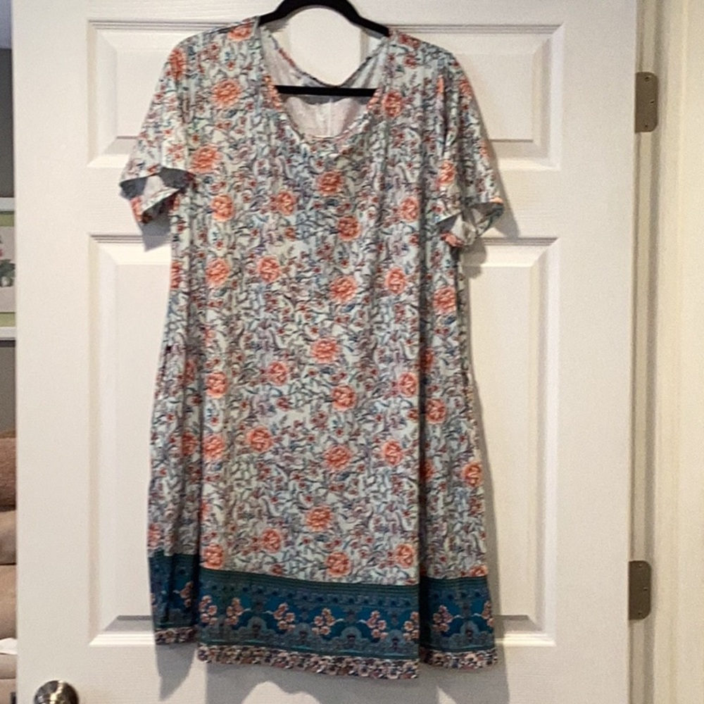 Floral Print Dress with Blue Accents